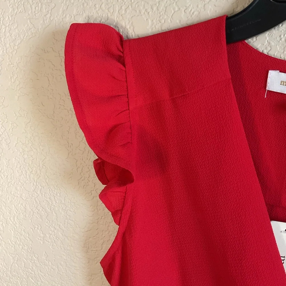 NWT Monteau Los Angelos Womens Surplice Ruffle Sleeve Top Size Small- Red - Picture 4 of 6